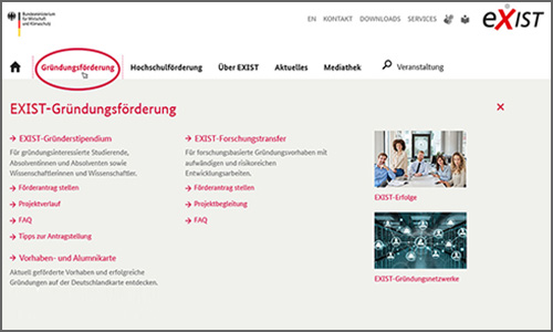 Screenshot der Startseite von www.exist.de